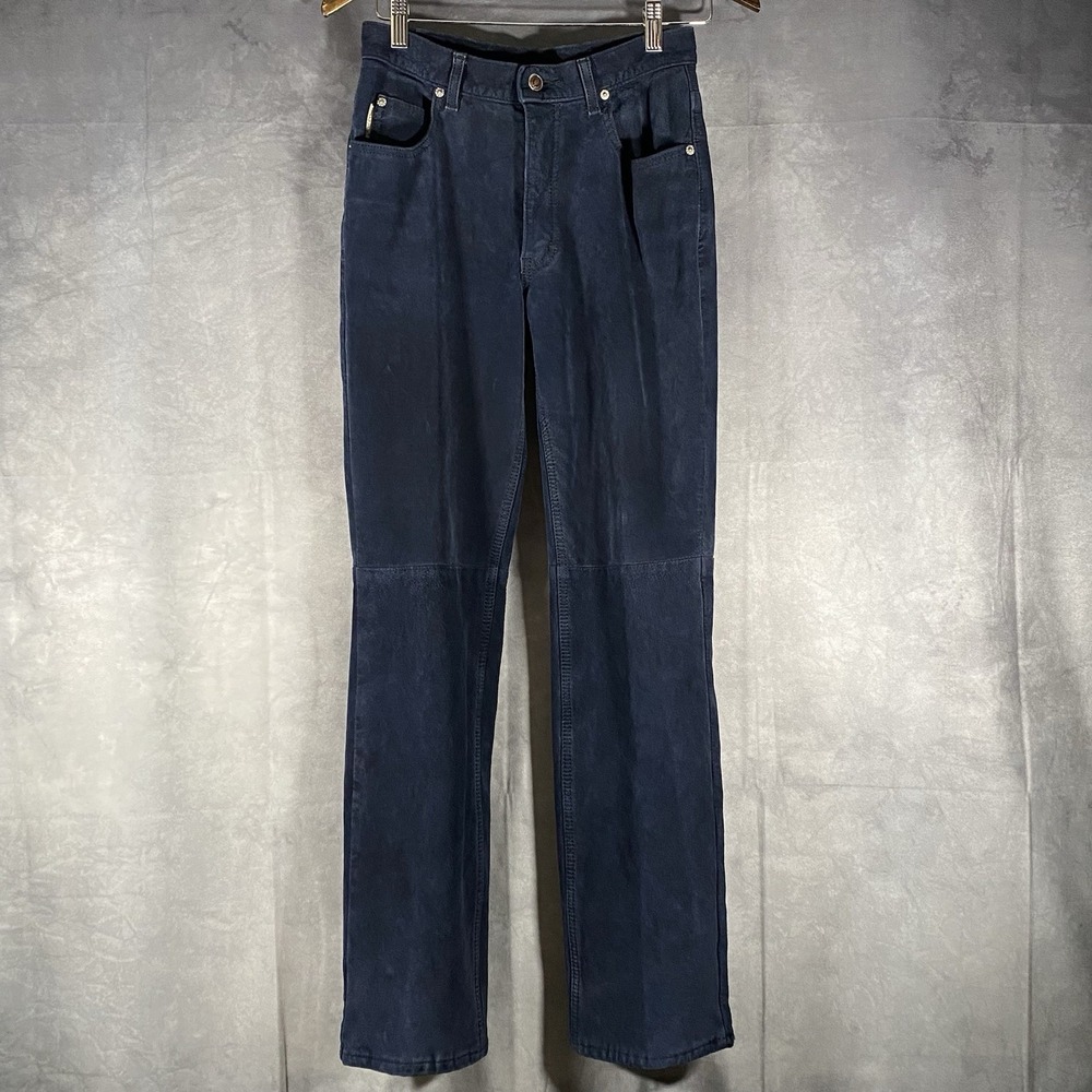 Skotts Suede Leather Pants Blue Washable Suede Straight Leg Mens Sz 28 Vintage